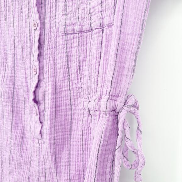 Monrow Womens Boho Pinstripe Gauzy Cotton Collared Shirt Romper Size L Lavender‎ - Picture 4 of 8